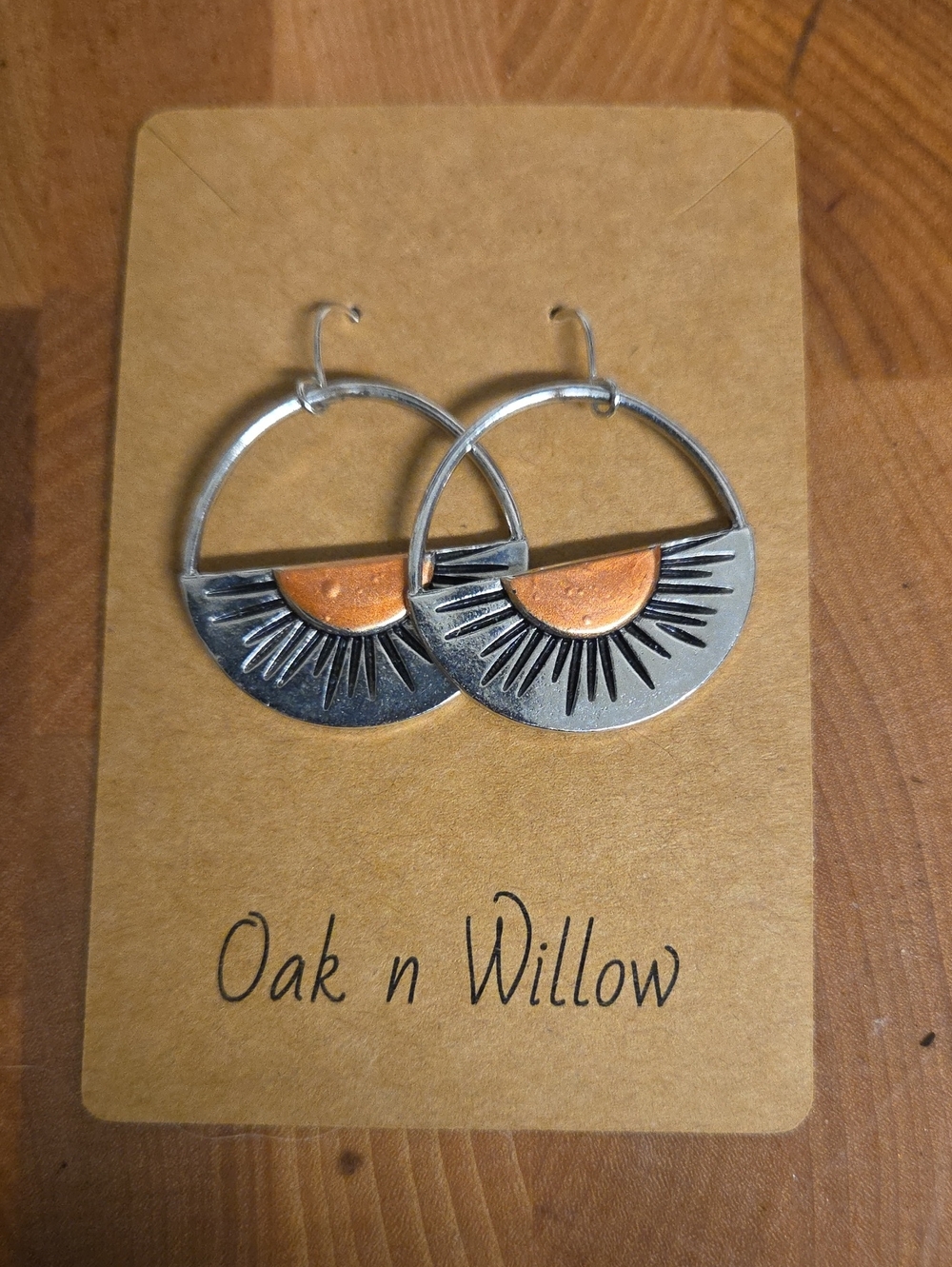 Two-Tone Sunburst Hoop Earrings - Silver & Copper